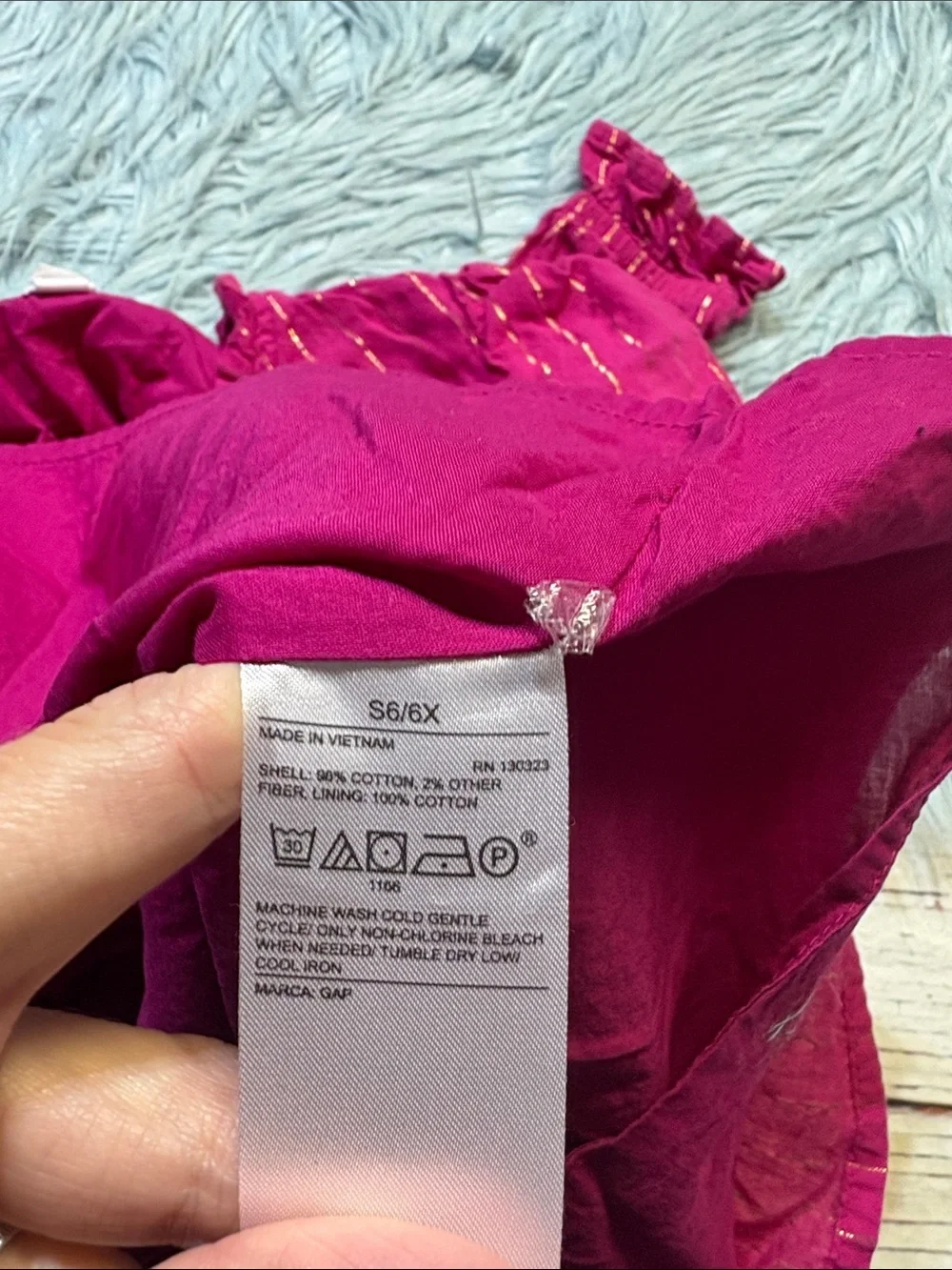 GAP Girls' Magenta Tiered Long Sleeve Dress with Metallic Stripes Sz S